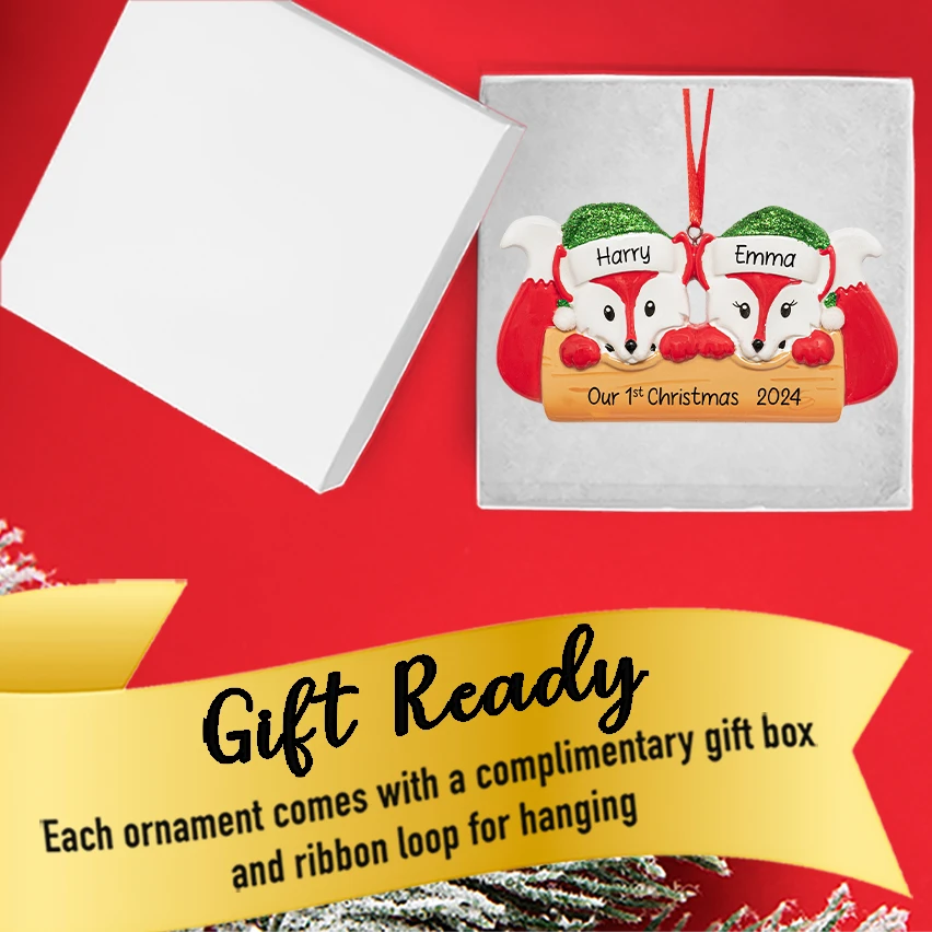 Personalized Our First Christmas Together Ornament - Red Fox Couple