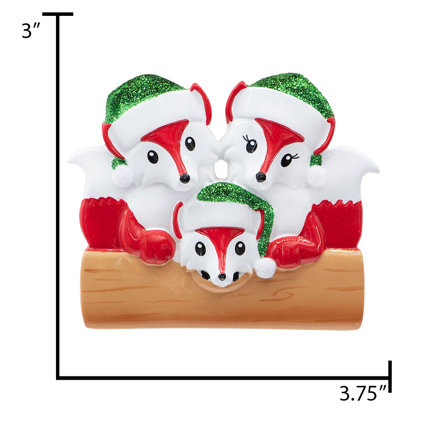 Personalized Fox Family of 3 Christmas Ornament