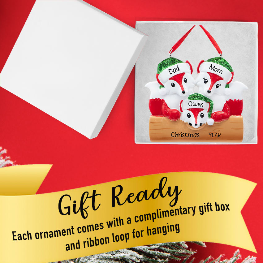 Personalized Fox Family of 3 Christmas Ornament