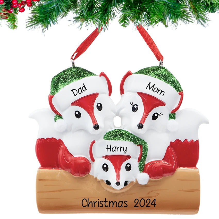 Personalized Fox Family of 3 Christmas Ornament