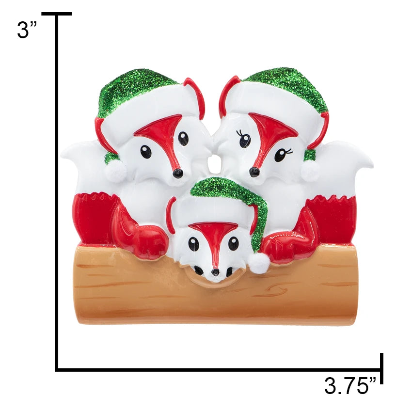Personalized Fox Family of 3 Christmas Ornament