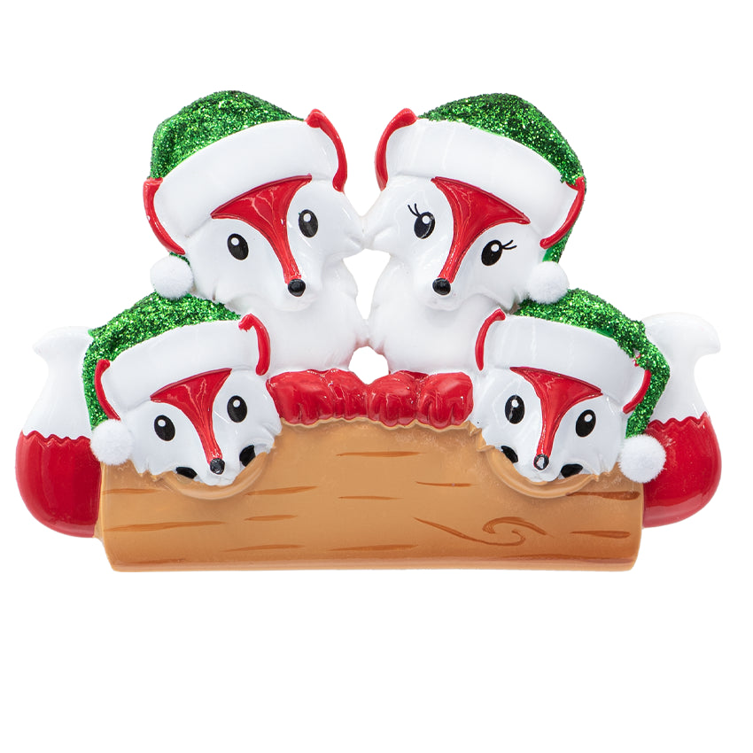 Personalized Fox Family of 4 Christmas Ornament