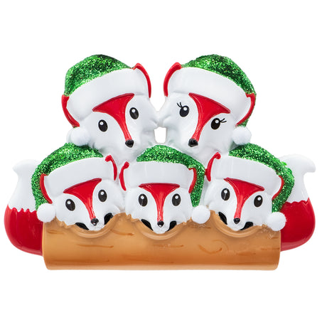 Personalized Fox Family of 5 Christmas Ornament