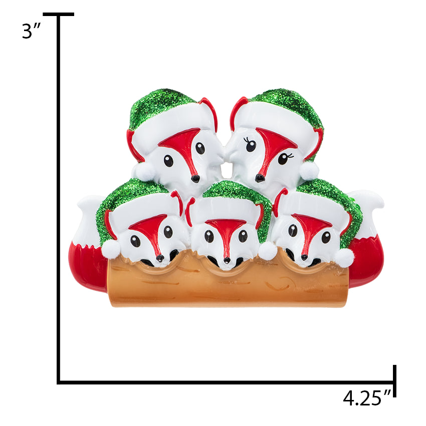 Personalized Fox Family of 5 Christmas Ornament