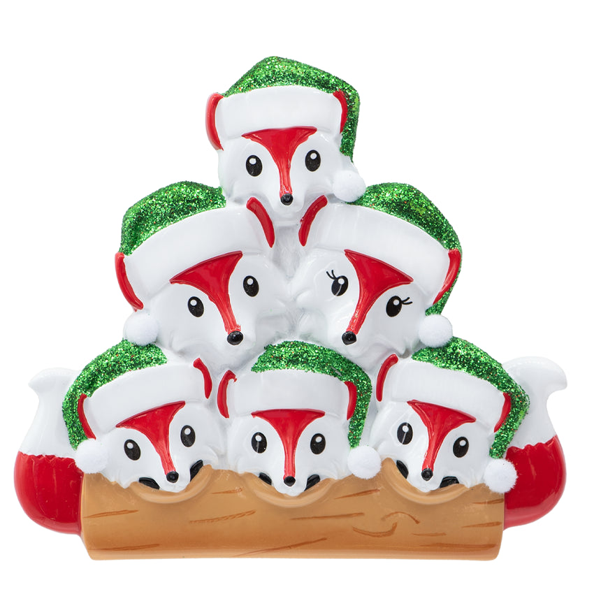 Personalized Fox Family of 6 Christmas Ornament