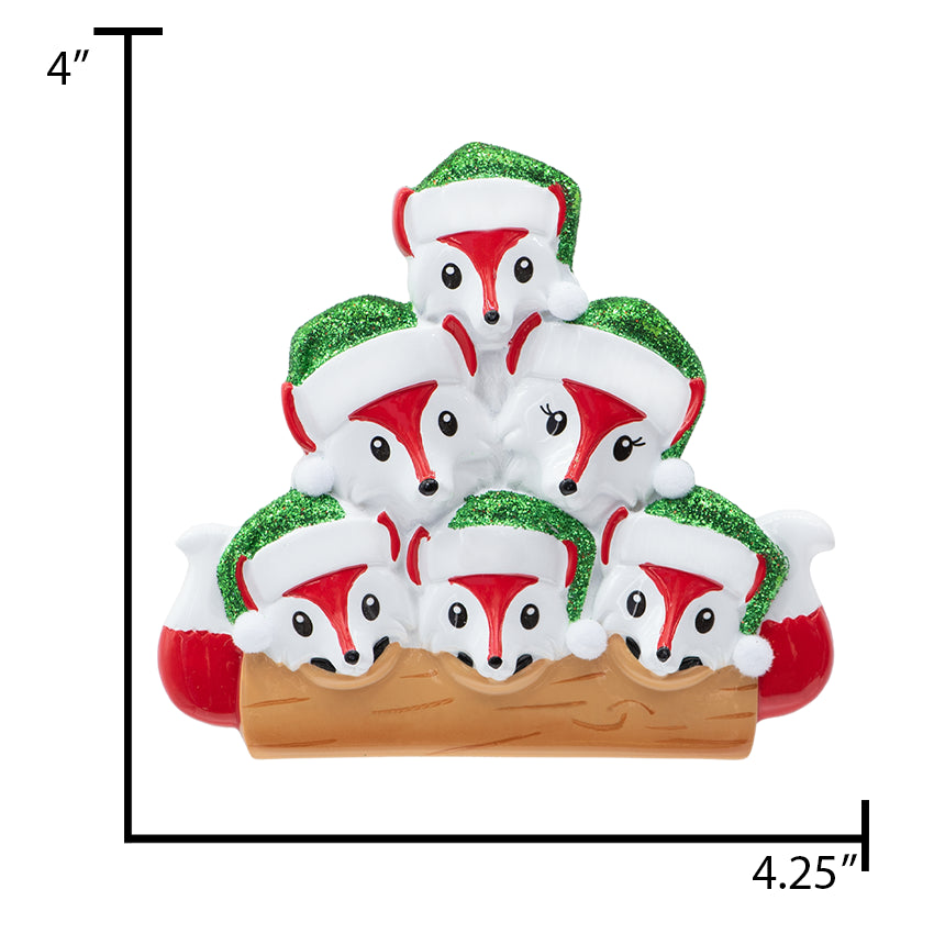 Personalized Fox Family of 6 Christmas Ornament