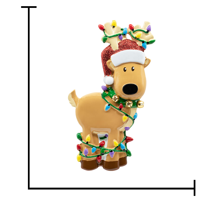 Personalized Reindeer Tangled in Light Christmas Ornament