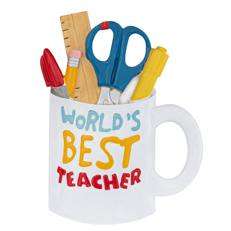 Personalized World's Best Teacher Christmas Ornament - Pencil Holder