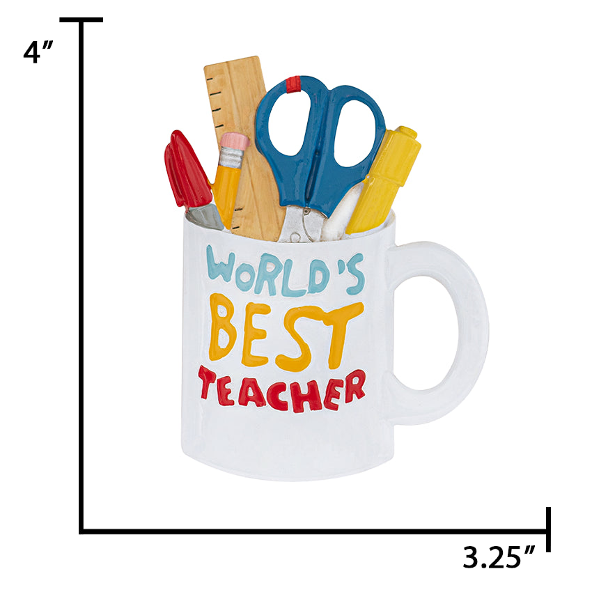 Personalized World's Best Teacher Christmas Ornament - Pencil Holder