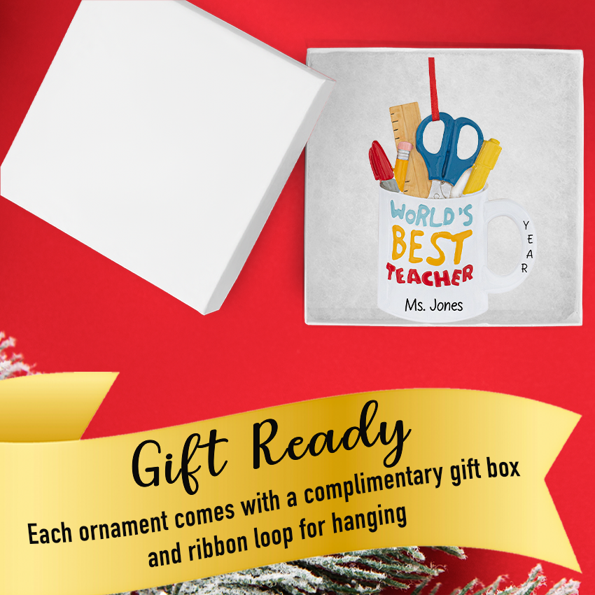 Personalized World's Best Teacher Christmas Ornament - Pencil Holder