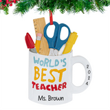 Personalized World's Best Teacher Christmas Ornament
