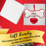 Customized dog bone ornament with heart, a unique keepsake to celebrate your beloved pet.