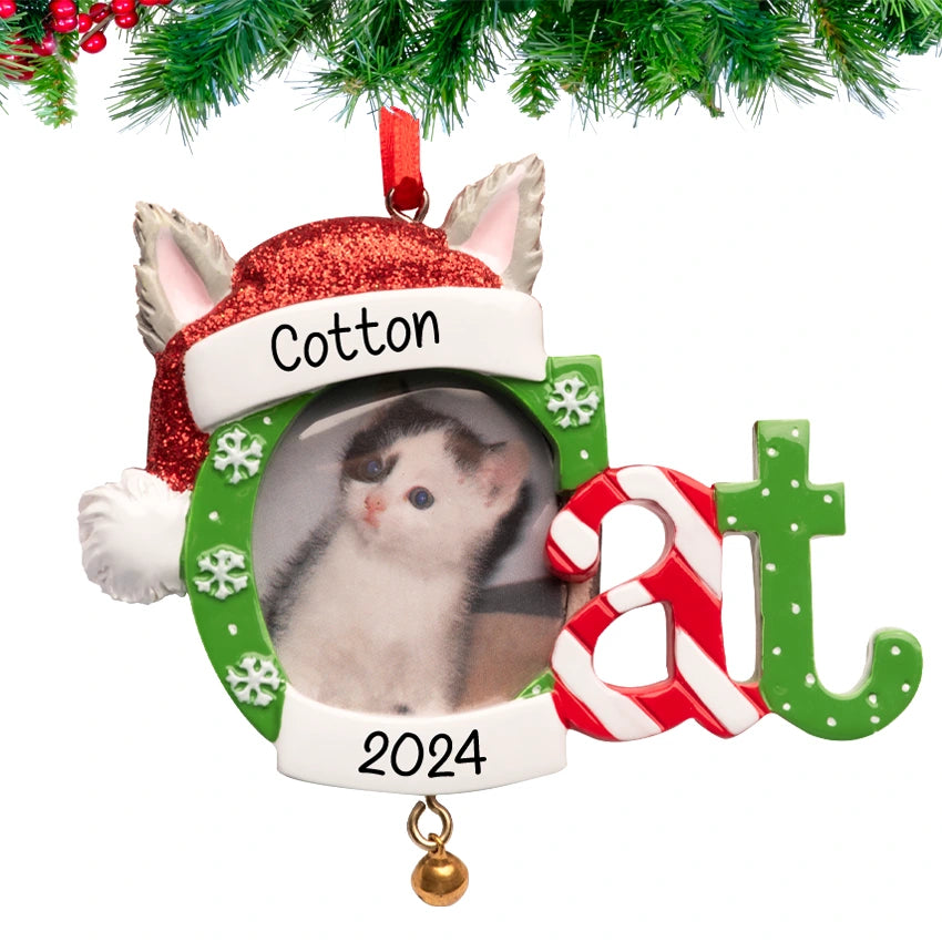 Custom Cat Photo Frame Christmas Ornament