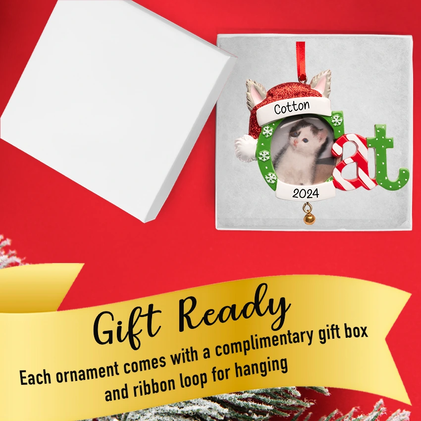Custom Cat Photo Frame Christmas Ornament