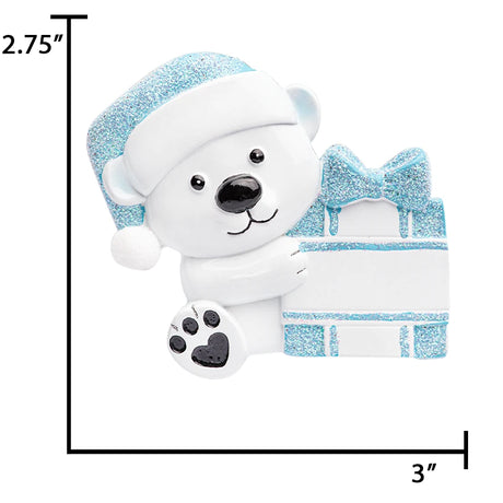 Custom baby boy first Christmas bear ornament, perfect for celebrating his first Christmas season.