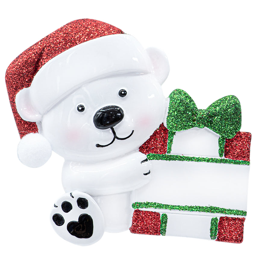 Personalized Baby's First Christmas Ornament for Baby Girl & Boy - Baby Bear with Present