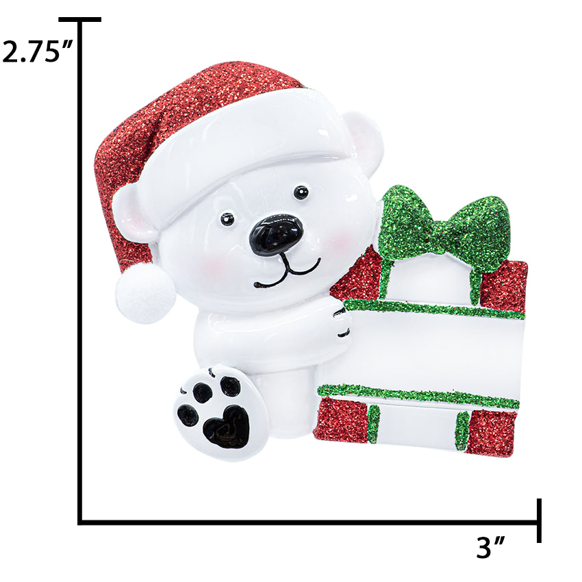 Personalized Baby's First Christmas Ornament for Baby Girl & Boy - Baby Bear with Present
