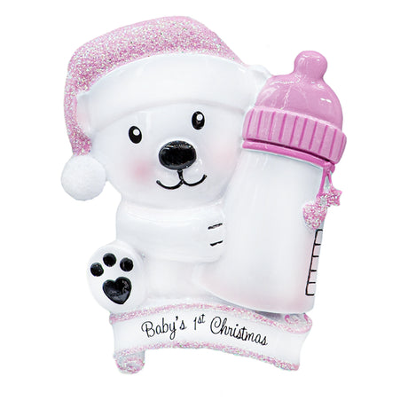 Custom My Baby's First Christmas Ornament - Baby Girl with Bottle