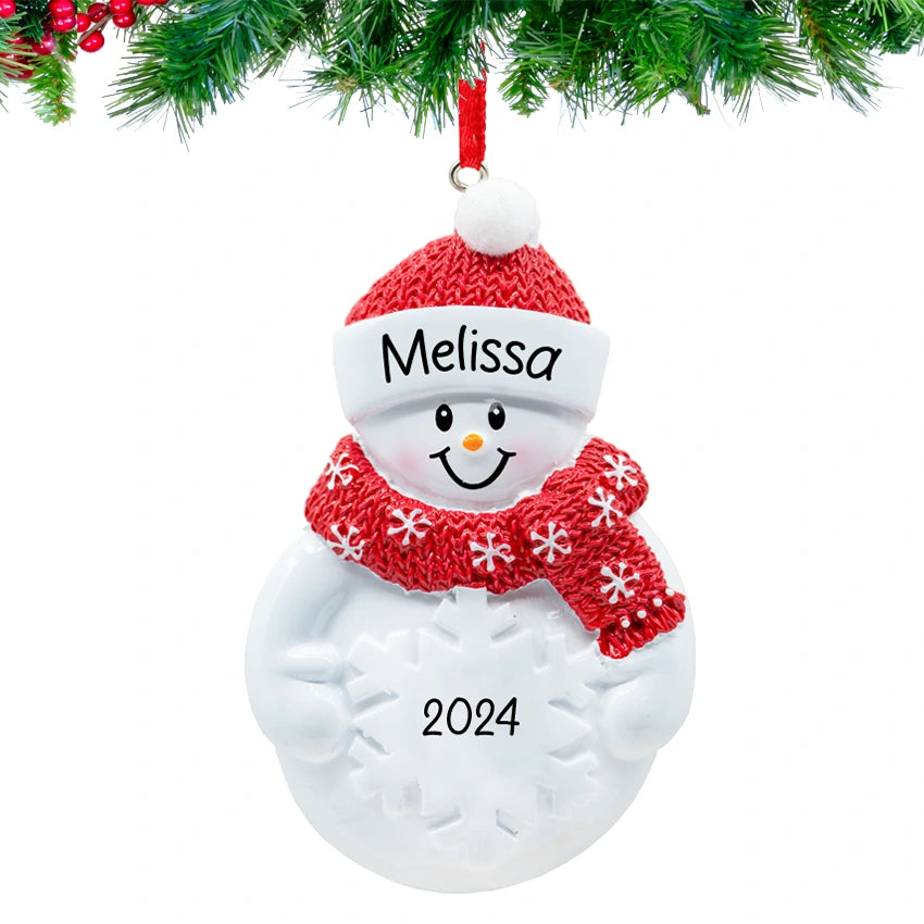 Snowman with Snowflake Personalized Christmas Ornament