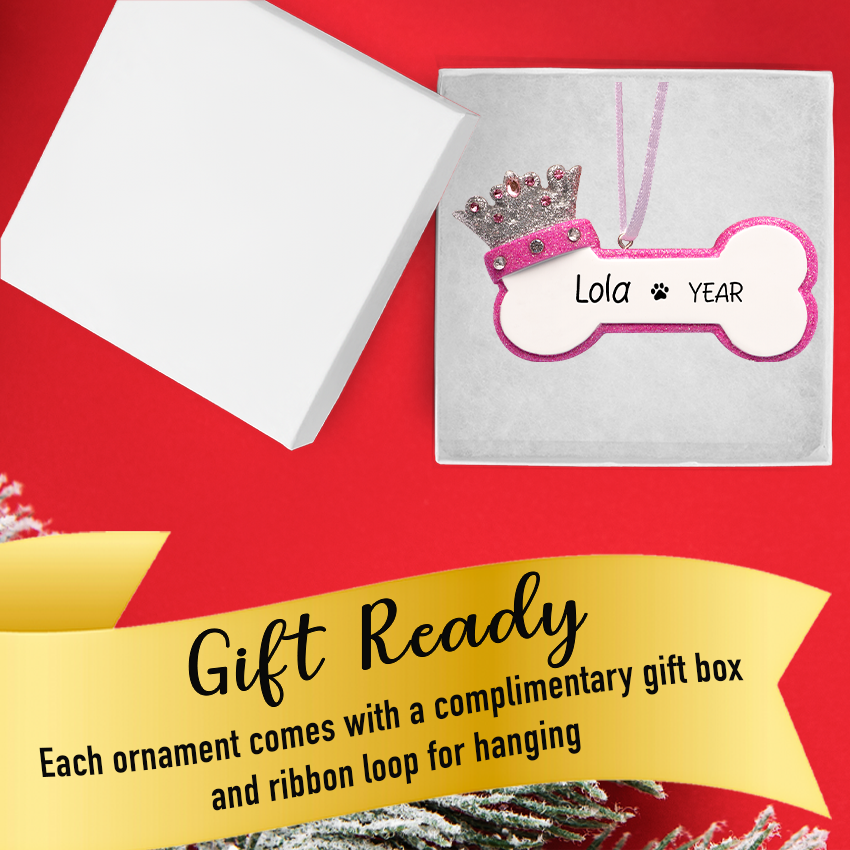 Personalized Princess Dog Bone with Crown Christmas Ornament