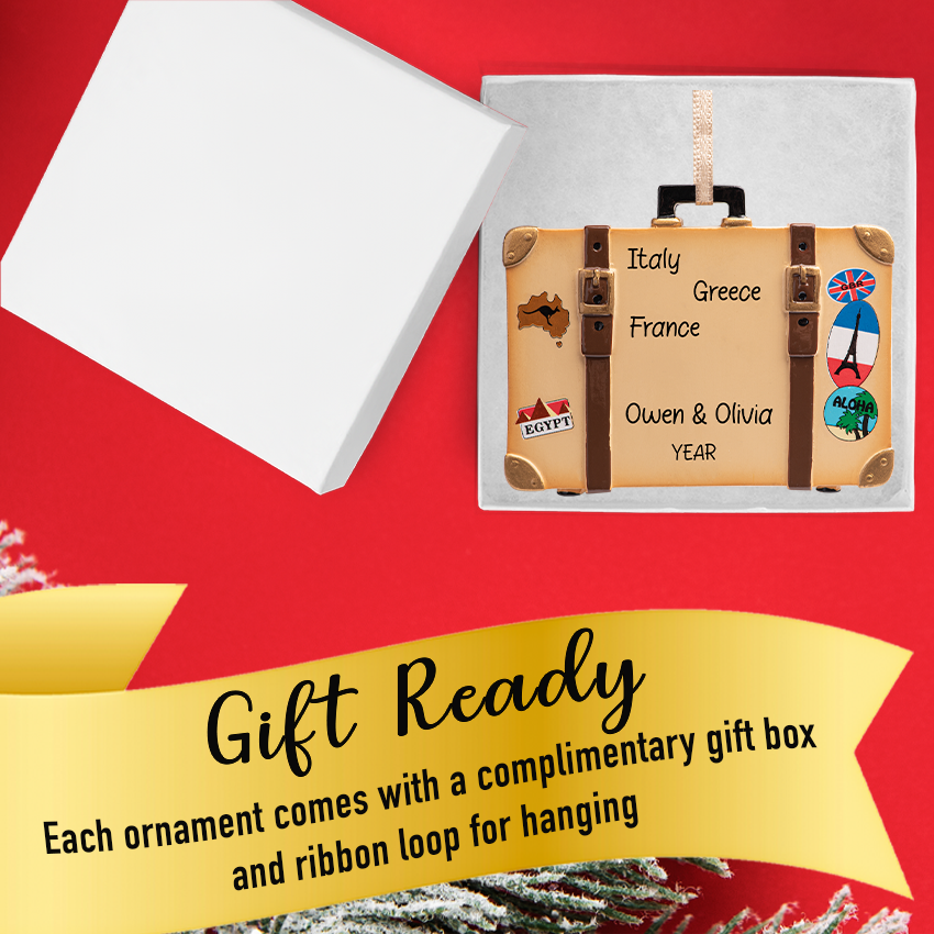 Travel trunk ornament in gift box