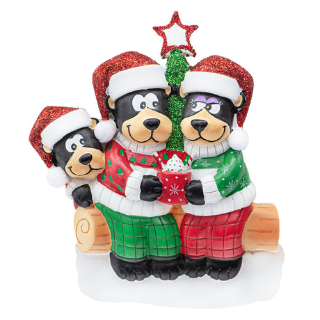 Personalized Black Bear Family of 3 Christmas Ornament