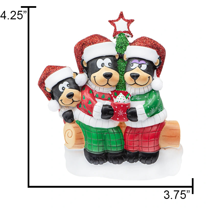 Personalized Black Bear Family of 3 Christmas Ornament