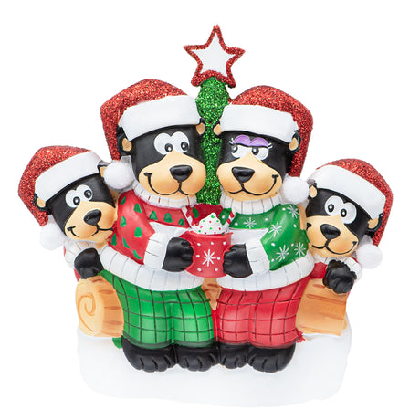 Personalized Black Bear Family of 4 Christmas Ornament
