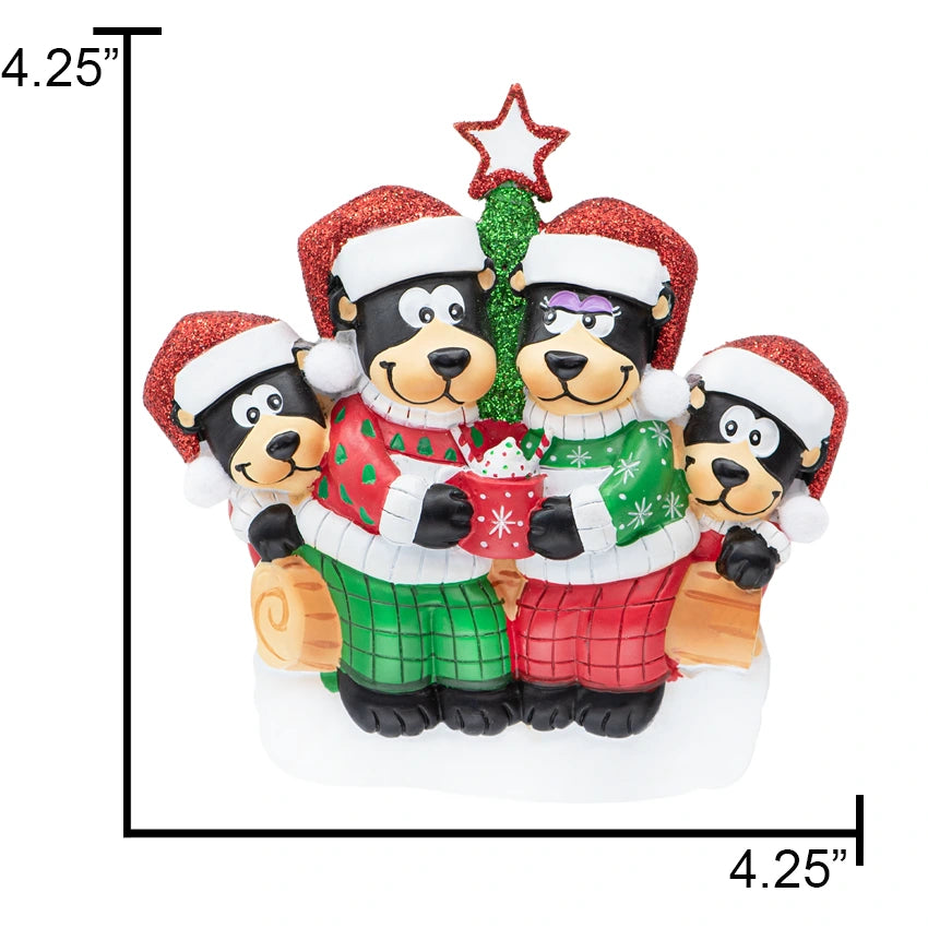 Personalized Black Bear Family of 4 Christmas Ornament