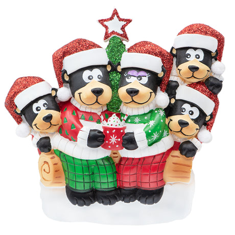 Personalized Black Bear Family of 5 Christmas Ornament