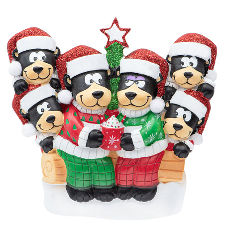 Personalized Black Bear Family of 6 Christmas Ornament