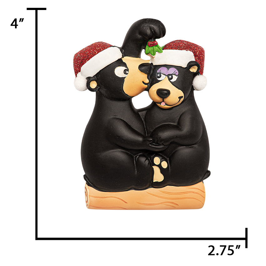 Personalized Kissing Under the Mistletoe Black Bear Couple Christmas Ornament