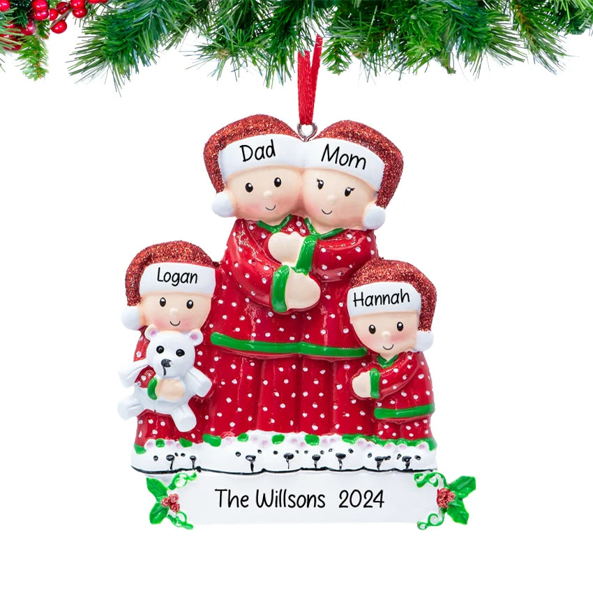 Personalized Pajama Family of 4 Christmas Ornament