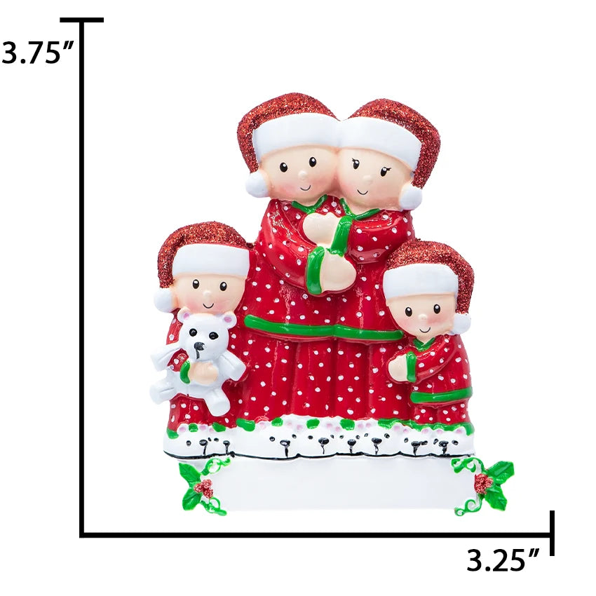 Personalized Pajama Family of 4 Christmas Ornament