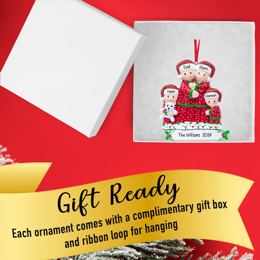 Personalized Pajama Family of 4 Christmas Ornament