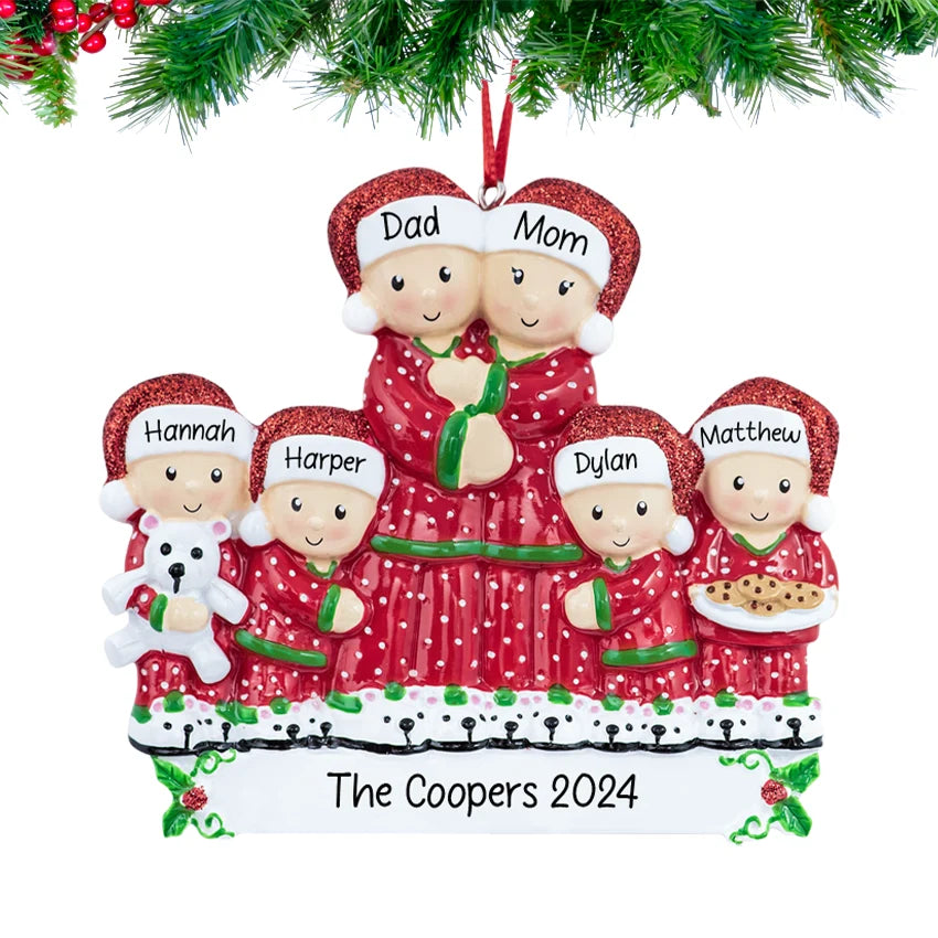 Personalized Pajama Family of 6 Christmas Ornament