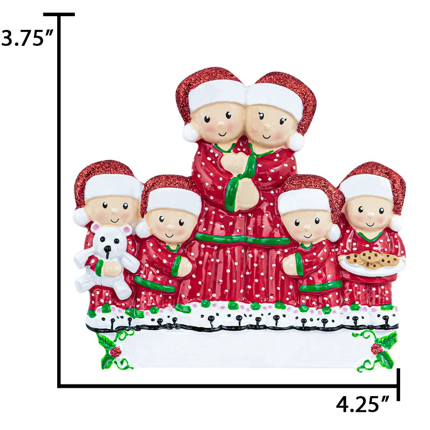 Personalized Pajama Family of 6 Christmas Ornament