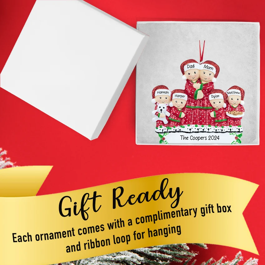 Personalized Pajama Family of 6 Christmas Ornament