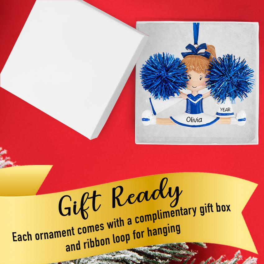 Personalized Christmas Ornament - Cheerleader Blue 2025 in gift box