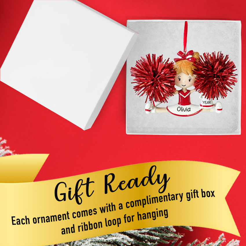 Personalized Christmas Cheerleader Ornament - Red 2025 in a gift box