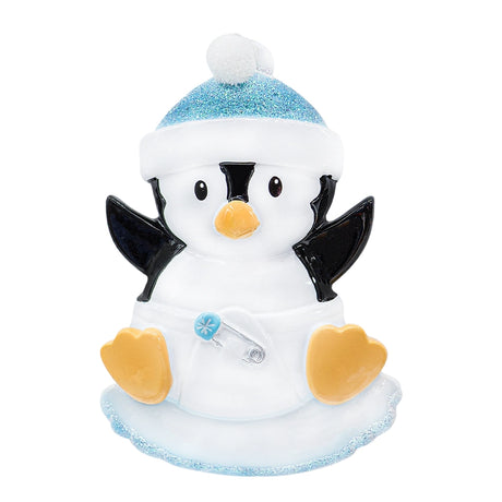 Sample baby boy penguin ornament shown without personalization.