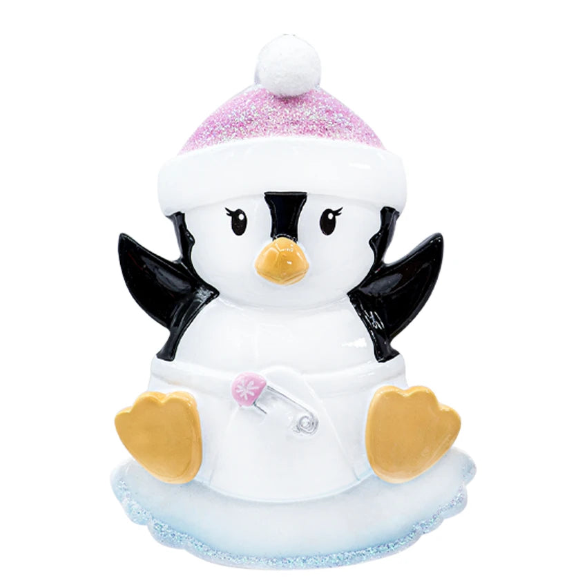 Personalized Baby Girl Penguin Ornament - Baby's First Christmas Gift