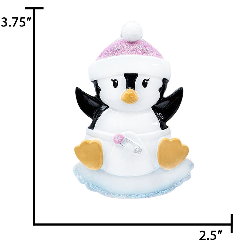 Personalized Baby Girl Penguin Ornament - Baby's First Christmas Gift