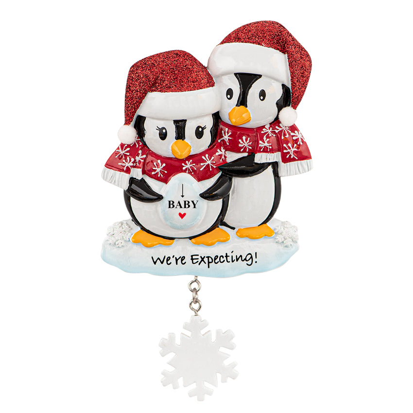 Personalized Expecting Christmas Ornament - Penguin Family