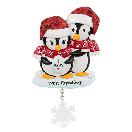 Personalized Expecting Christmas Ornament - Penguin Family
