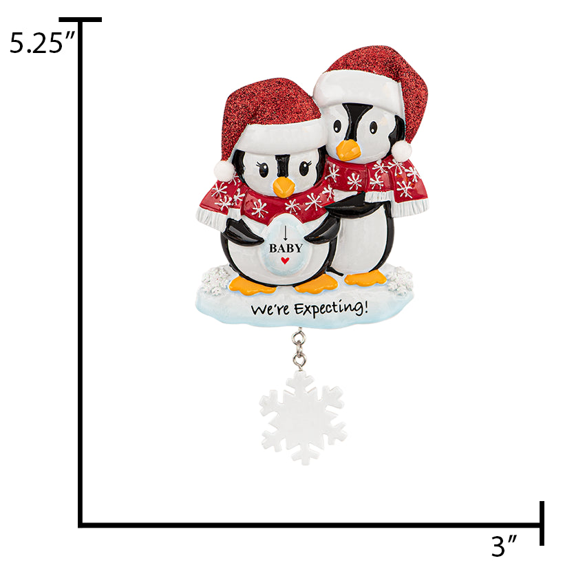Personalized Expecting Christmas Ornament - Penguin Family