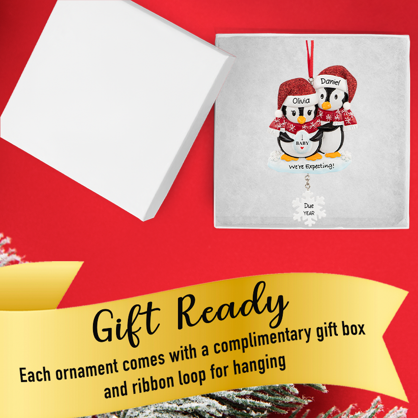 Personalized Expecting Christmas Ornament - Penguin Family