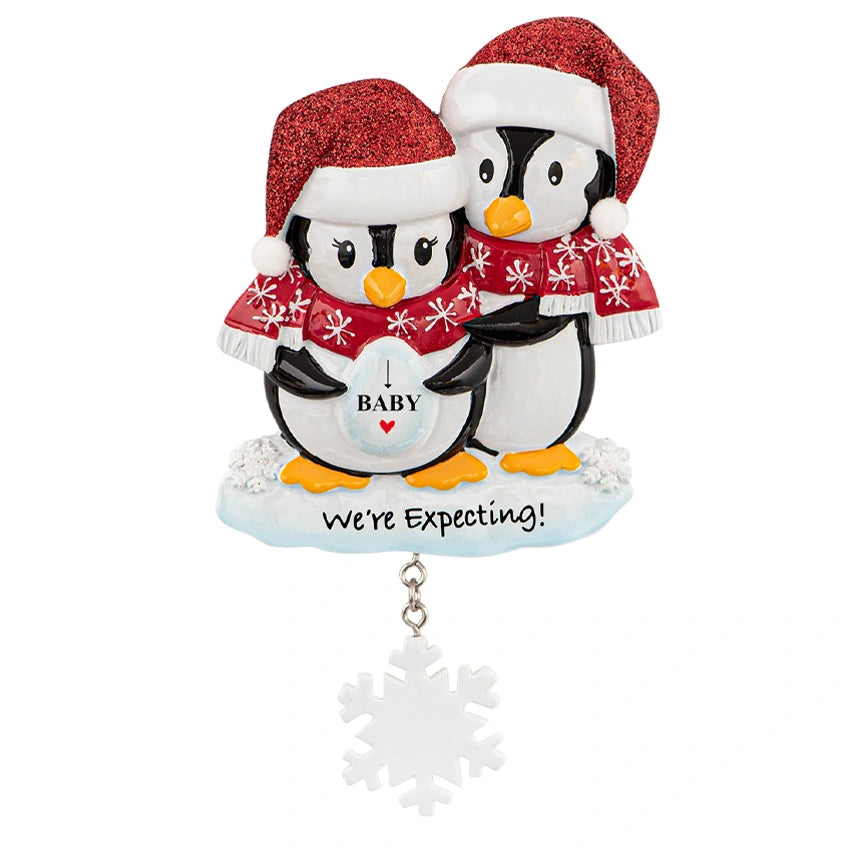 Personalized Pregnant Christmas Ornament - Expecting Penguins Ornament