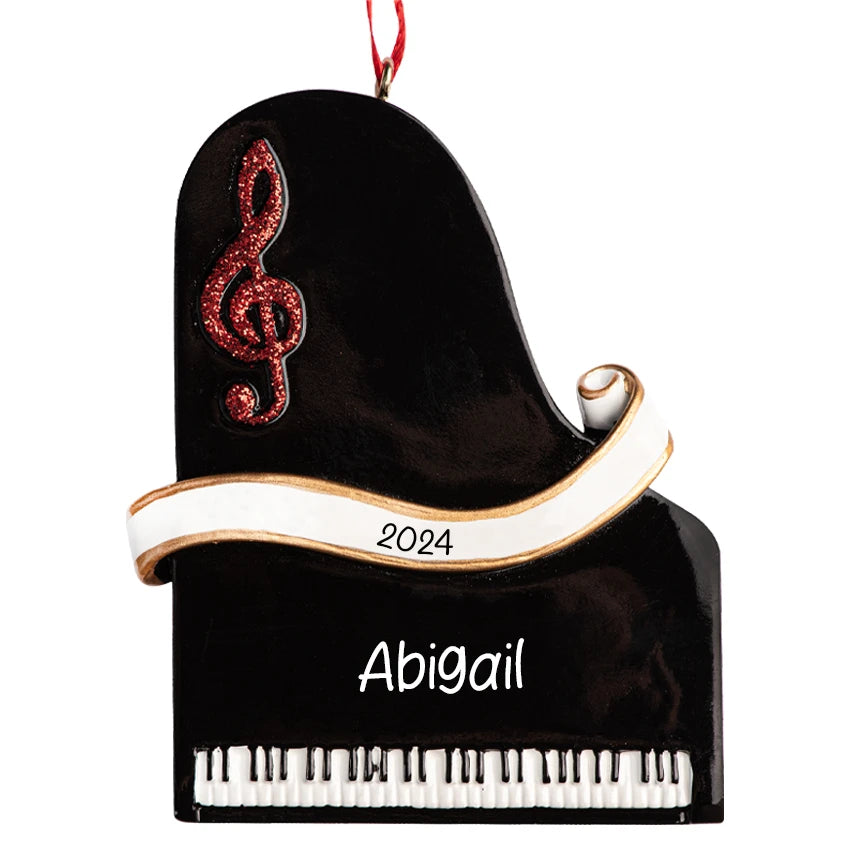 Personalized Piano with Treble Clef Christmas Ornament