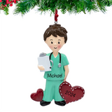 Personalized Male in Scrubs Christmas Ornament - Doctor Nurse Boy in Medical Uniform